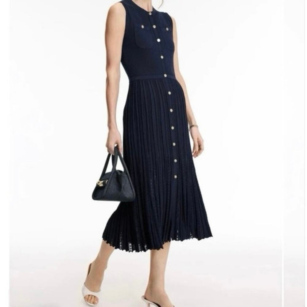 Maje Navy Sleeveless Knit Midi
Dress